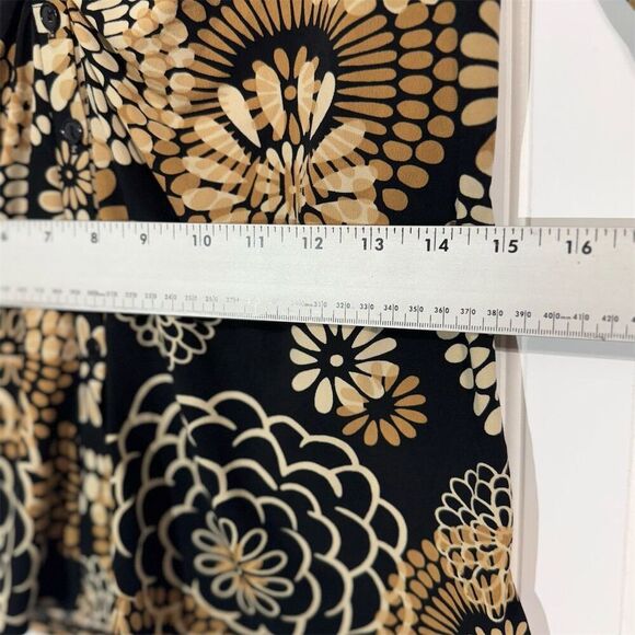 Perseption Concept Blouse M Retro Floral Print Black Tan Button Top Y2K VTG - Picture 5 of 7